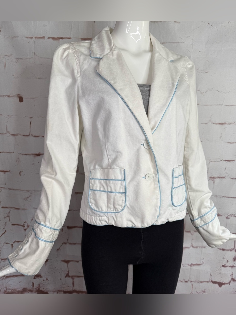 Y2K VINTAGE JUICY COUTURE JEANS White Twill Blue Piping Blazer Jacket Size XL - Picture 15 of 15